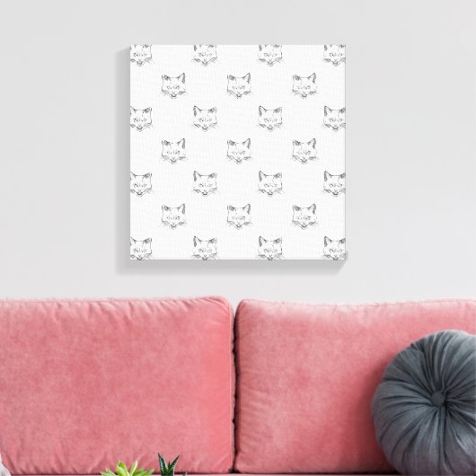 Abstract Cat Portrait Sketch Black White Design Canvas Afdruk (Insitu (Woonkamer))