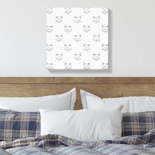 Abstract Cat Portrait Sketch Black White Design Canvas Afdruk (Insitu (Slaapkamer))