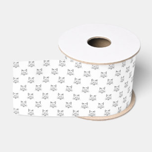 Abstract Cat Portrait Sketch Black White Design Grosgrain Lint