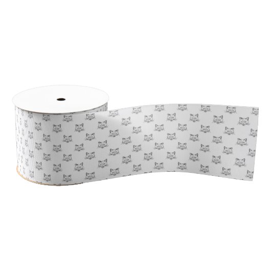 Abstract Cat Portrait Sketch Black White Design Grosgrain Lint (Spoel)