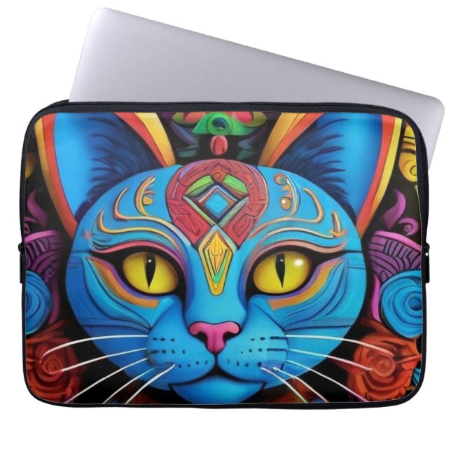 Abstract Cat With Yellow Eyes Laptop Sleeve (Voorkant)