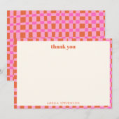 Abstract Checker Pink Orange Custom Baby Shower Bedankkaart (Voorkant / Achterkant)