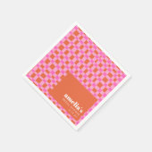 Abstract Checker Roze Oranje Aangepaste Bruiloftsd Servet (Hoek)