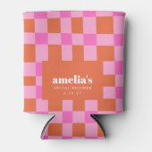 Abstract Checker Roze Sinaasappel Aangepast Vrijge Blikjeskoeler (Voorkant)