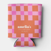 Abstract Checker Roze Sinaasappel Custom 21st Verj Blikjeskoeler (Voorkant)