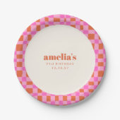 Abstract Checker Roze Sinaasappel Custom 21st Verj Papieren Bordje (Voorkant)