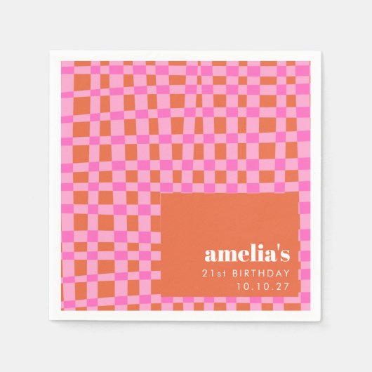 Abstract Checker Roze Sinaasappel Custom 21st Verj Servet (Voorkant)