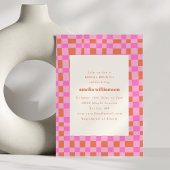 Abstract Checkered Retro Pink Orange Bridal Brunch Kaart