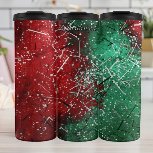 Abstract Christmas Red Green Glitter Thermosbeker
