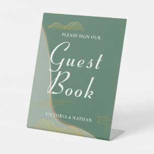 Abstract Cloud Pattern Gold Line Guestbook Reclamebord Met Voetstuk