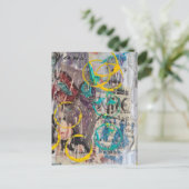 abstract collage blue yellow circles briefkaart (Staand voorkant)