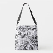 Abstract collage zwarte en witte graffiti crossbody tas (Achterkant)