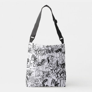 Abstract collage zwarte en witte graffiti crossbody tas