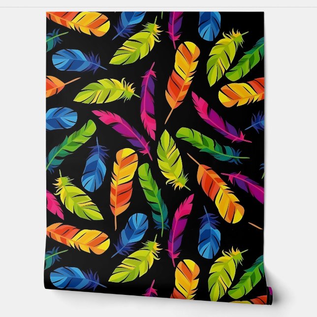 Abstract colorful feather explosion behang (Afrollen)
