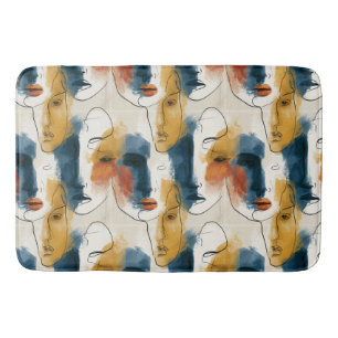 Abstract continu lijnenkunst vrouwen gezichten pat badmat