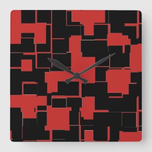 ABSTRACT COOL Black en Red Stylish Pattern Vierkante Klok