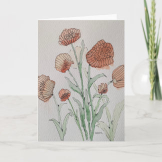 Abstract Coral Floral Watercolor Card Kaart