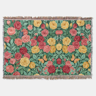 Abstract Cottagecore Rozen Vlinders Dekens Deken