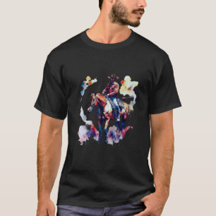 Abstract Cowboy Riding Horse in Levendige Waterver T-shirt