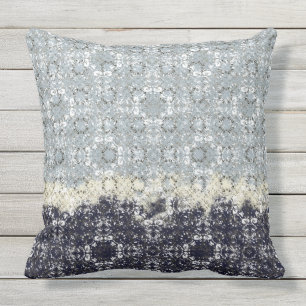 Abstract Cream, Blauwgroen en Navy Blue Pattern Buitenkussen