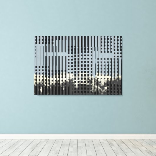 Abstract crème, Blauwgroen en zwart Stripe patroon Canvas Afdruk (Insitu (Houten vloer))