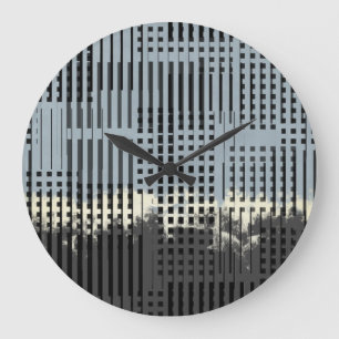 Abstract crème, Blauwgroen en zwart Stripe patroon Grote Klok