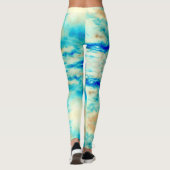 Abstract crèmekleurige blauwe turquoise wolkenlegg leggings (Achterkant)
