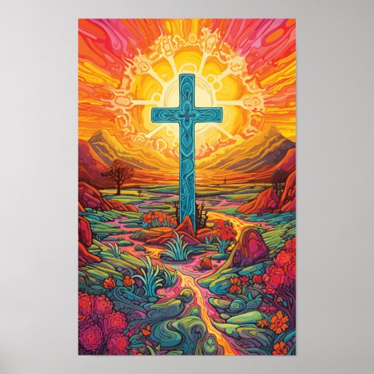 Abstract Cross Psychedelic Chicano Art Poster (Voorkant)