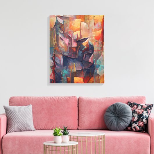 Abstract Cubisme Series - Drie Canvas Afdruk (Insitu (Woonkamer))