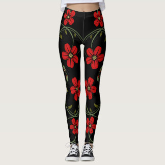 Abstract Curl Grunge Floral Pattern. Leggings