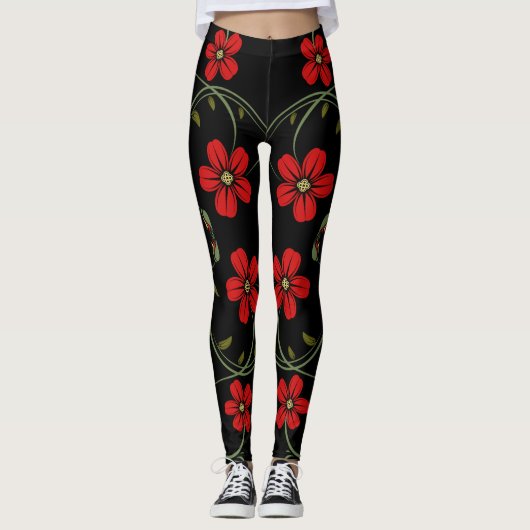 Abstract Curl Grunge Floral Pattern. Leggings (Voorkant)