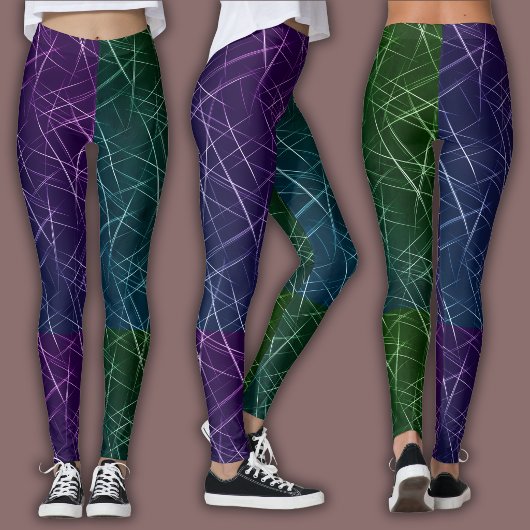Abstract Cyber Pattern | Purple & Emerald Grid Leggings