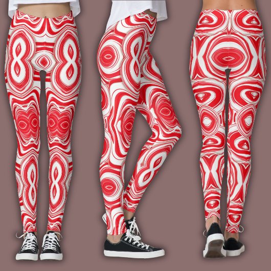Abstract Cyberpatroon | Hypnotisch Rood/Wit Leggings