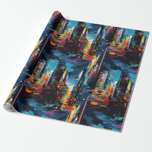 Abstract cyberpunk stadslandschap skyline (3) cadeaupapier