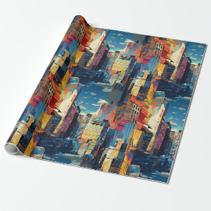 Abstract cyberpunk stadslandschap skyline (4) cadeaupapier
