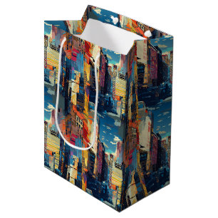 Abstract cyberpunk stadslandschap skyline (4) medium cadeauzakje