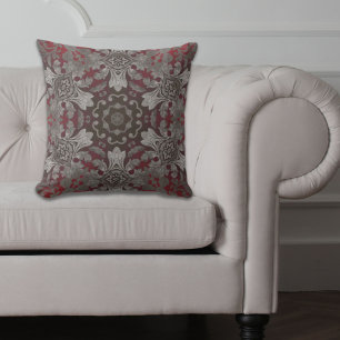 abstract damast patroon zilver burgandy buitenkussen