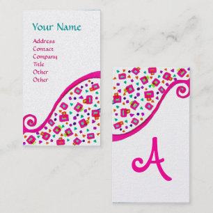 ABSTRACT DECO MONOGRAM Roze Fuchsia Witte Parel Visitekaartje