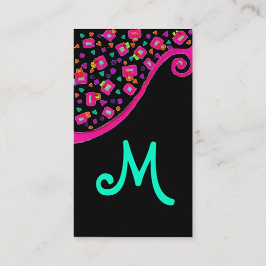 ABSTRACT DECO MONOGRAM Roze Fuchsia Zwart Blauw Visitekaartje (Achterkant)