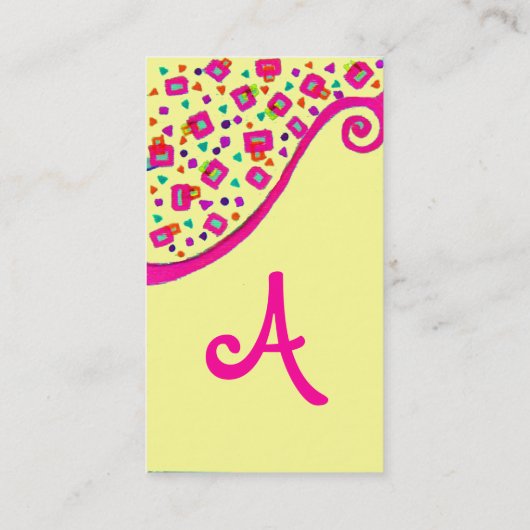 ABSTRACT DECO MONOGRAM Roze Fuchsia Zwart Geel Visitekaartje (Achterkant)