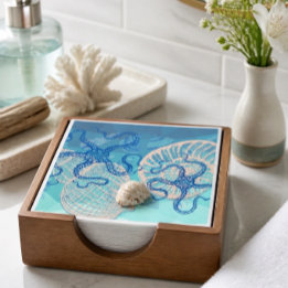 Abstract Deep Blue Sea Print Papieren Cocktailserv Servet