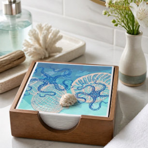 Abstract Deep Blue Sea Print Papieren Cocktailserv Servet