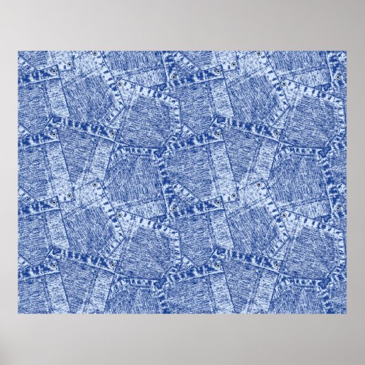 Abstract Denim Pockets Patchwork naadloos patroon Poster (Voorkant)