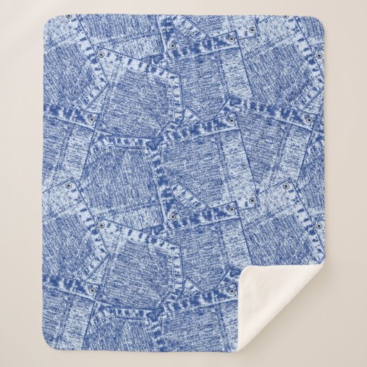 Abstract Denim Pockets Patchwork naadloos patroon Sherpa Deken (Voorkant)