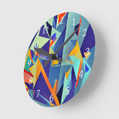 Abstract design 290 Cubisme blauw Sinaasappel Ronde Klok (Hoek)