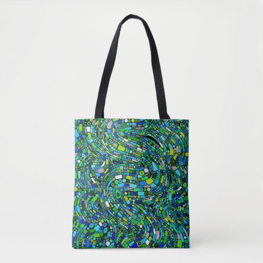 Abstract Design Blue Green Waves Shapes Draagtas (Voorkant)