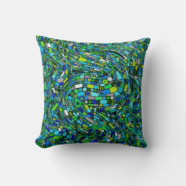 Abstract Design Blue Green Waves Shapes Kussen (Voorkant)