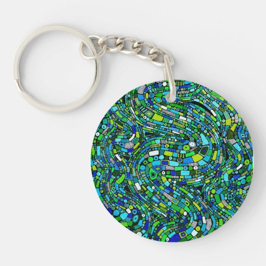 Abstract Design Blue Green Waves Shapes Sleutelhanger (Voorkant)
