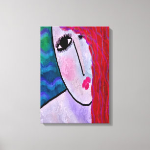 Abstract Digitaal Portret van een Rode Haired Vrou Canvas Afdruk