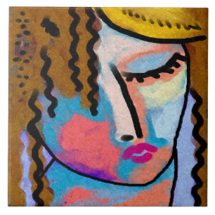 Abstract digitaal portret van een vrouw tegeltje